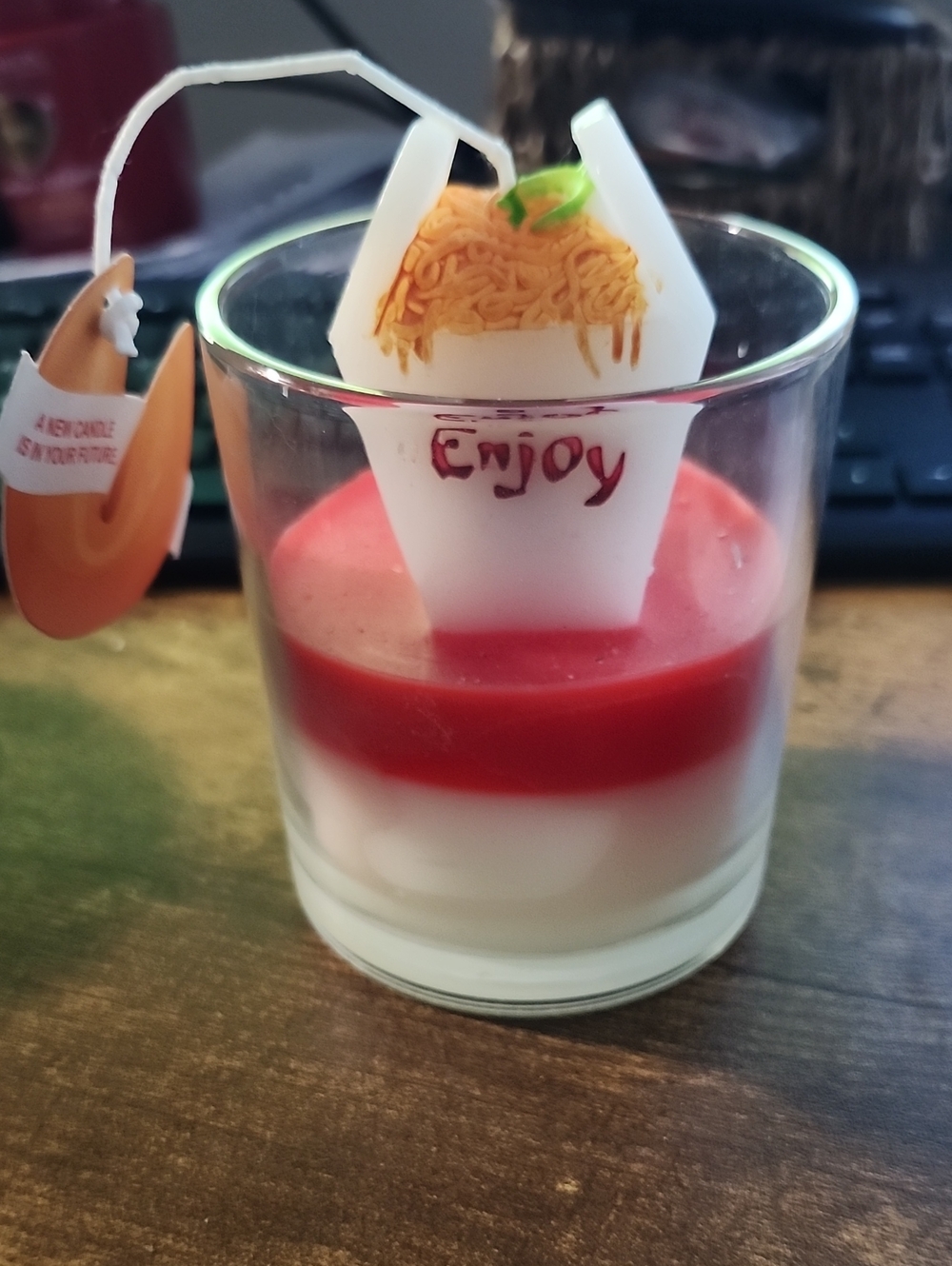 Red and White Layered 'Enjoy' Novelty Candle